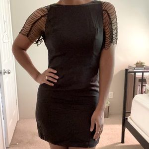 Keepsake V-Back Beaded Sleeve Mini Dress